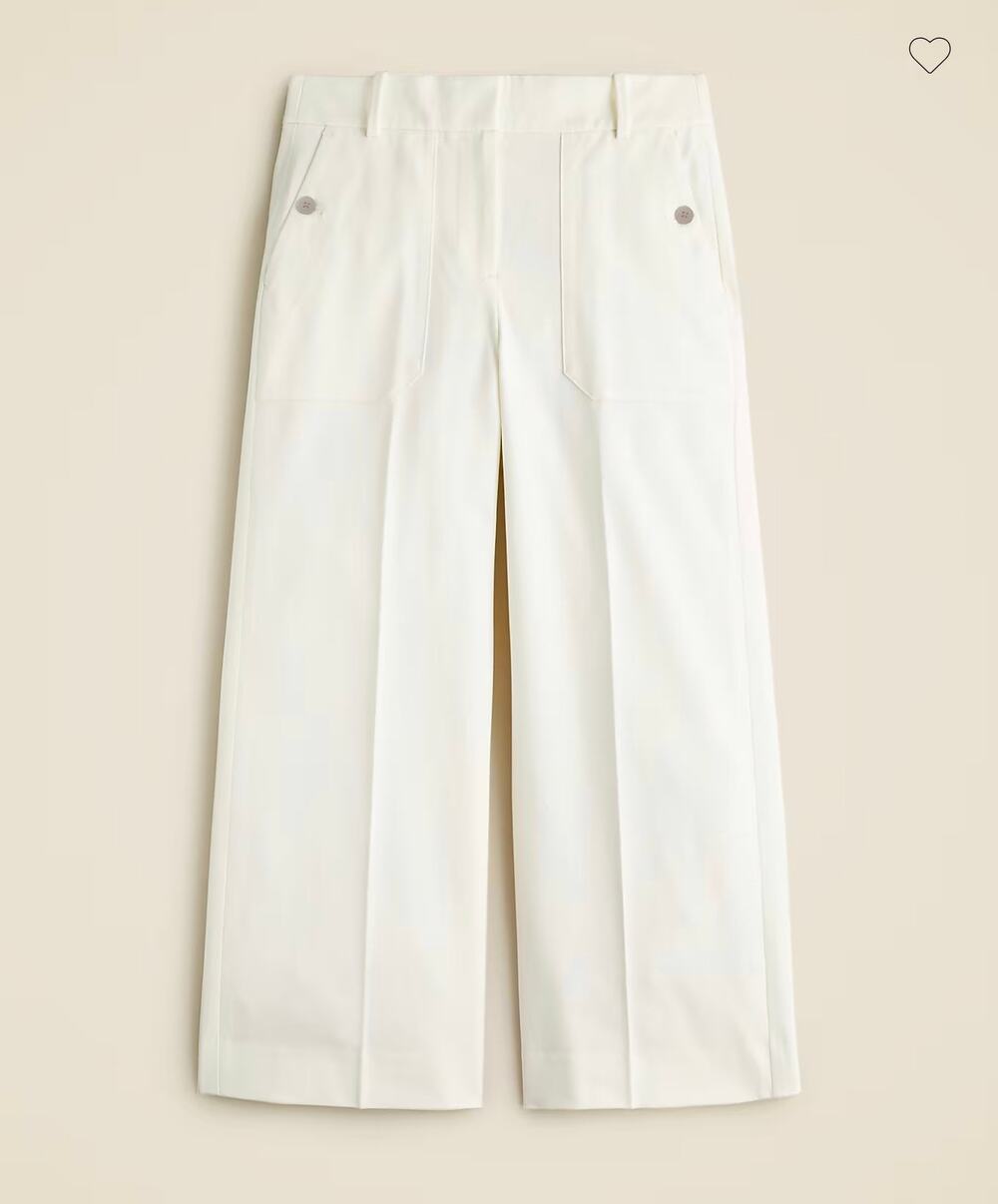 J.Crew Sydney Wide Leg Pants Womens 8 Ivory Bi-Stretch Cotton Blend Crop EUC